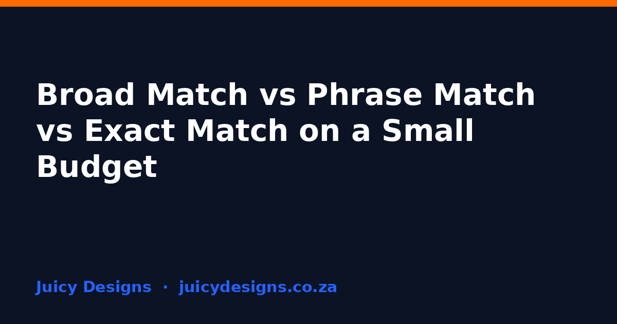 Broad Match vs Phrase Match vs Exact Match on a Small Budget, Juicy Designs