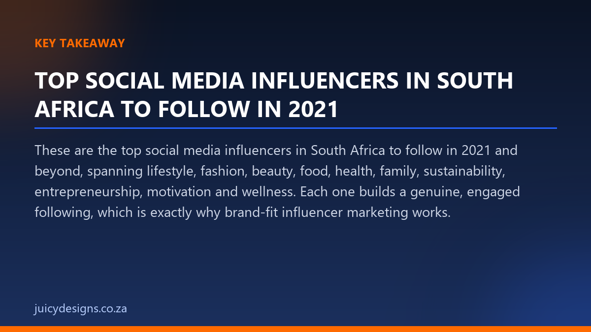 TOP SOCIAL MEDIA INFLUENCERS IN SOUTH AFRICA TO FOLLOW IN 2021 key takeaway, Juicy Designs