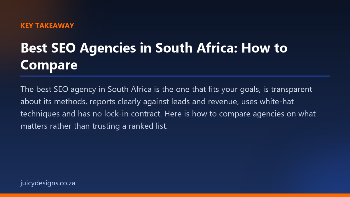 Best SEO Agencies in South Africa: How to Compare key takeaway, Juicy Designs