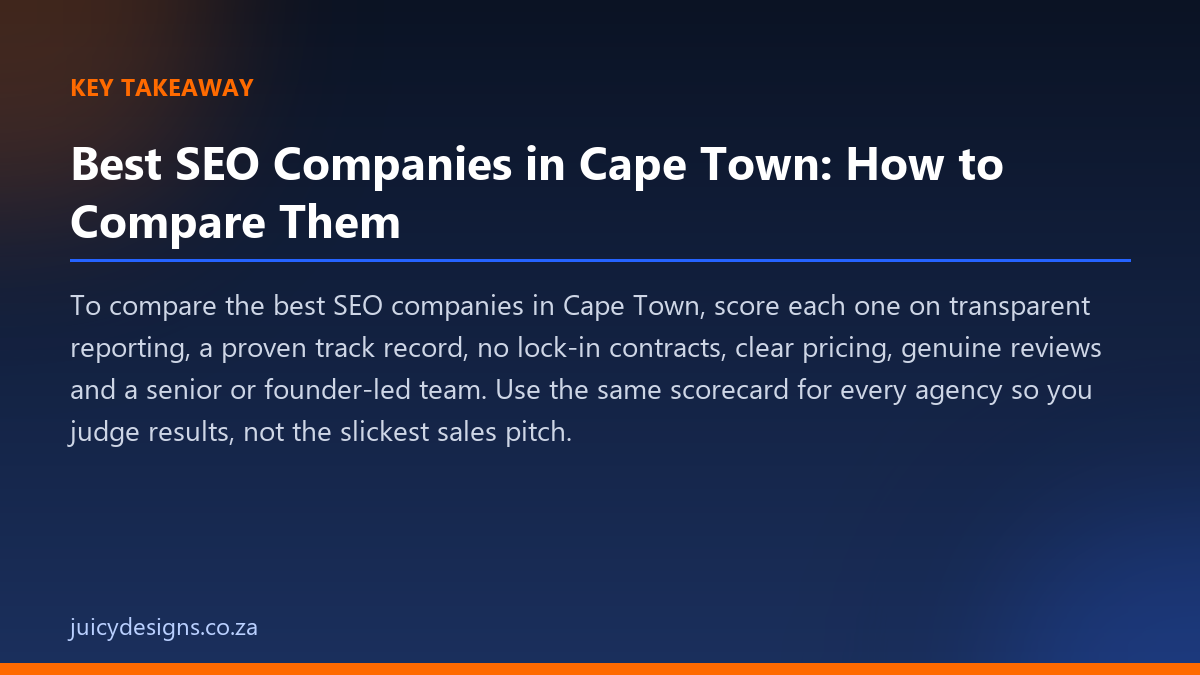 Best SEO Companies in Cape Town: How to Compare Them key takeaway, Juicy Designs