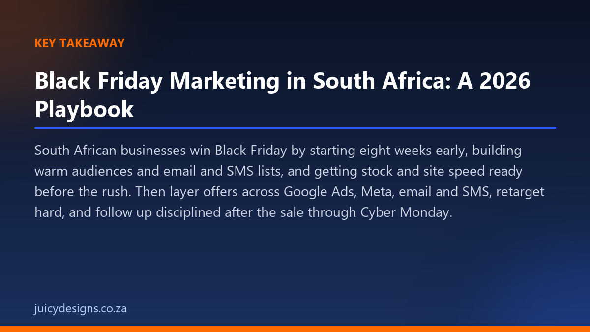 Black Friday Marketing in South Africa: A 2026 Playbook key takeaway, Juicy Designs