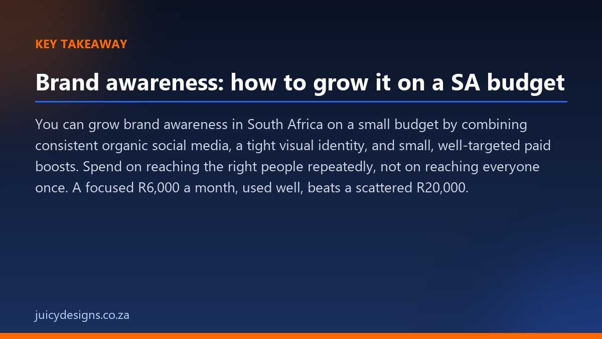 Brand awareness: how to grow it on a SA budget key takeaway, Juicy Designs