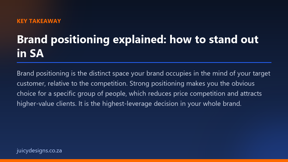 Brand positioning explained: how to stand out in SA key takeaway, Juicy Designs