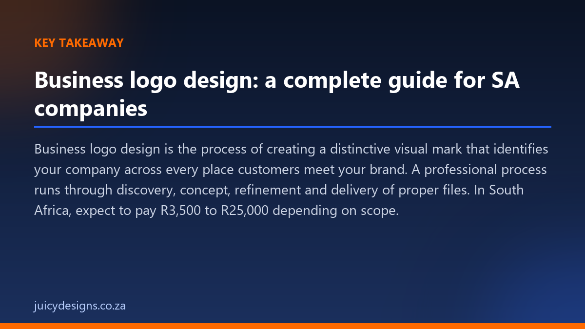 Business logo design: a complete guide for SA companies key takeaway, Juicy Designs