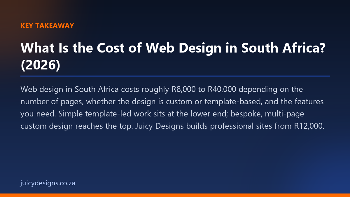 What Is the Cost of Web Design in South Africa? (2026) key takeaway, Juicy Designs