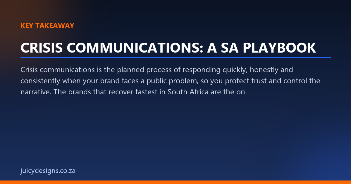 CRISIS COMMUNICATIONS: A SA PLAYBOOK key takeaway, Juicy Designs