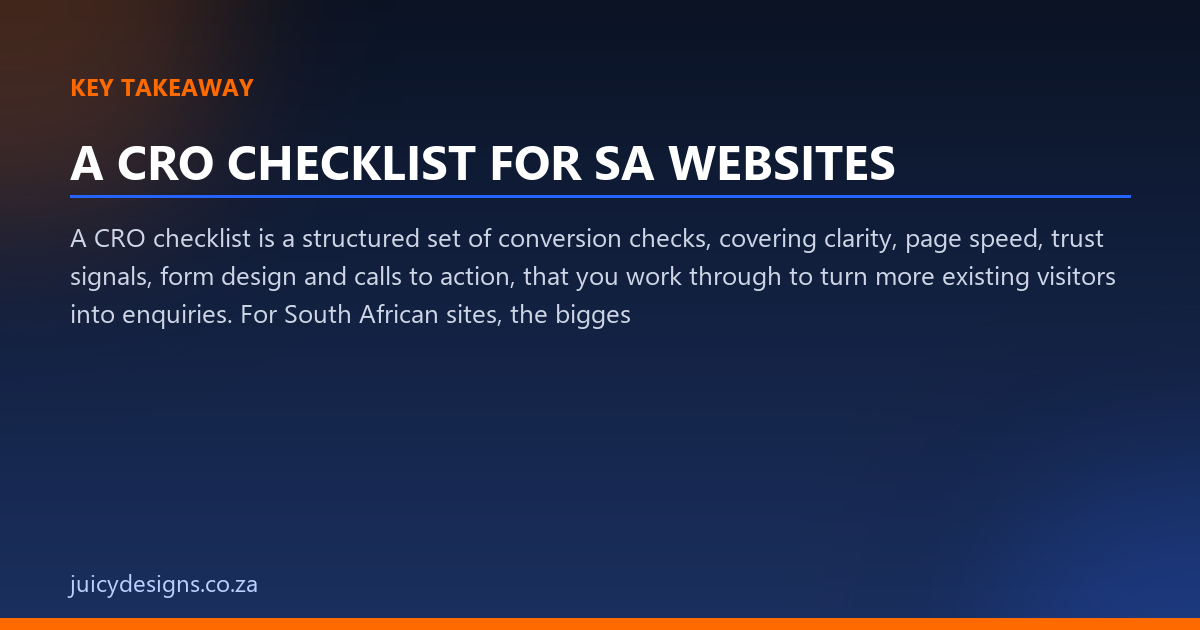 A CRO CHECKLIST FOR SA WEBSITES key takeaway, Juicy Designs