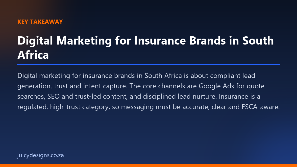 Digital Marketing for Insurance Brands in South Africa key takeaway, Juicy Designs