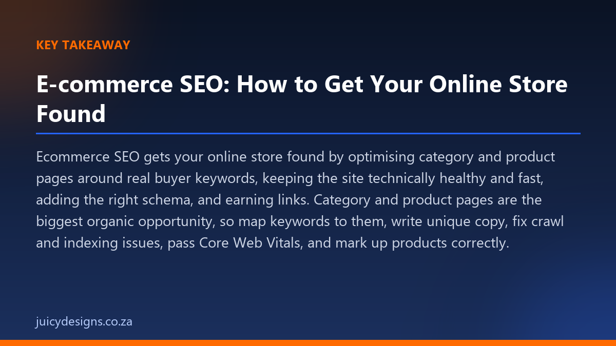 E-commerce SEO: How to Get Your Online Store Found key takeaway, Juicy Designs