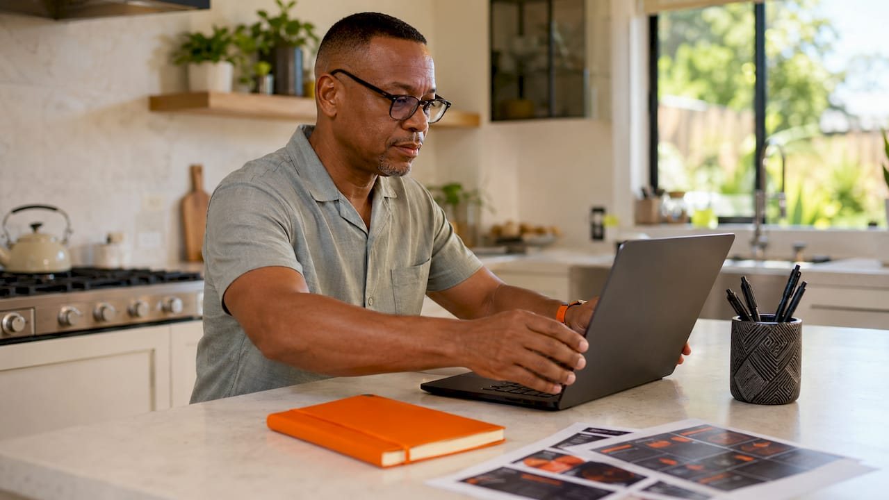 South African business owner setting up a Facebook business profile on a laptop