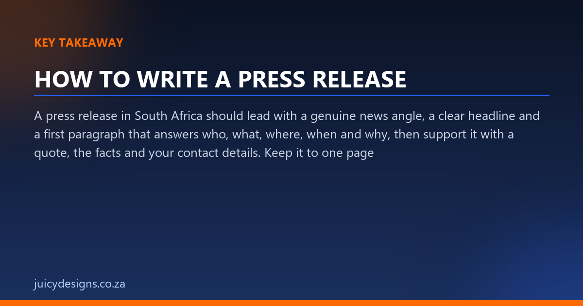 HOW TO WRITE A PRESS RELEASE key takeaway, Juicy Designs