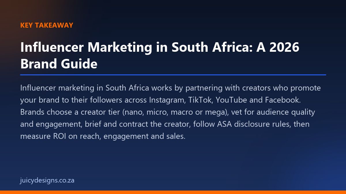 Influencer Marketing in South Africa: A 2026 Brand Guide key takeaway, Juicy Designs