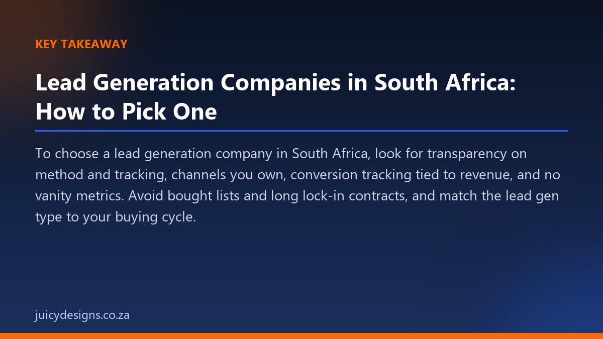 Lead Generation Companies in South Africa: How to Pick One key takeaway, Juicy Designs
