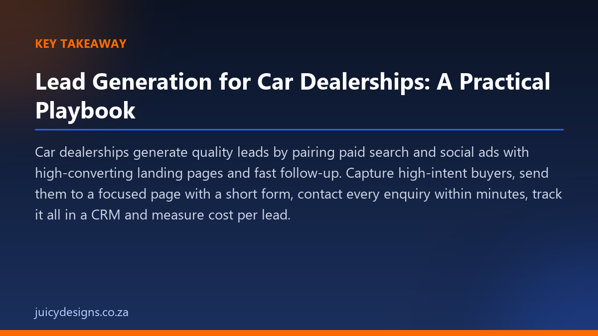 Lead Generation for Car Dealerships: A Practical Playbook key takeaway, Juicy Designs
