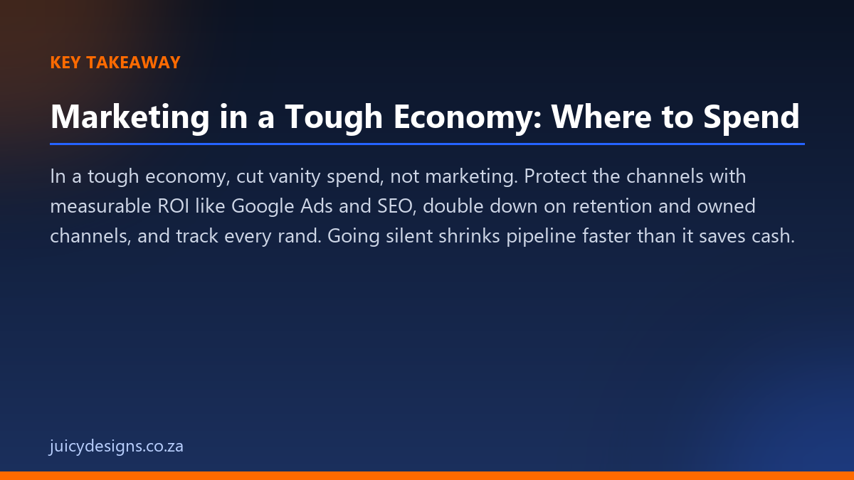 Marketing in a Tough Economy: Where to Spend key takeaway, Juicy Designs