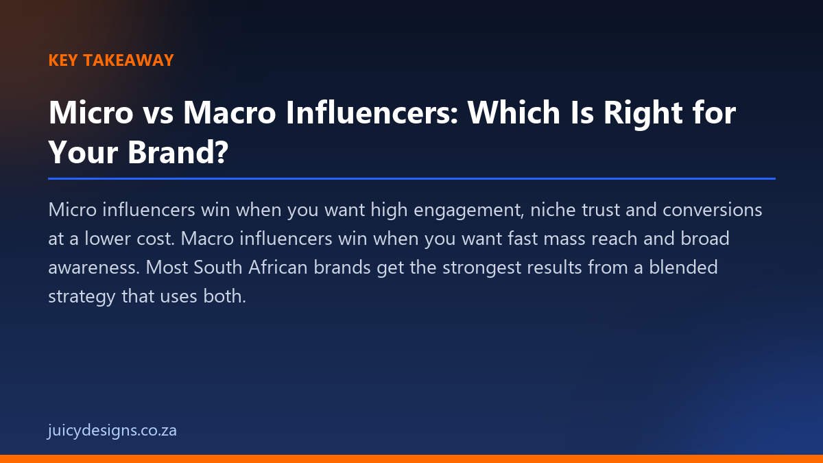 Micro vs Macro Influencers: Which Is Right for Your Brand? key takeaway, Juicy Designs