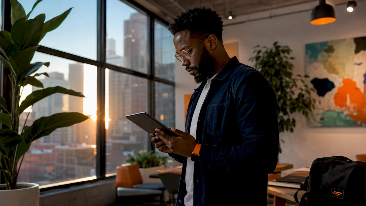 Marketer reviewing programmatic ad data on tablet