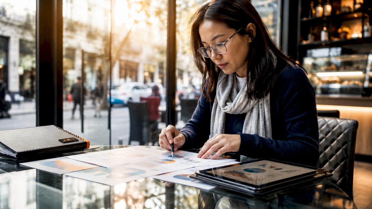 Marketing manager analysing retail strategy reports