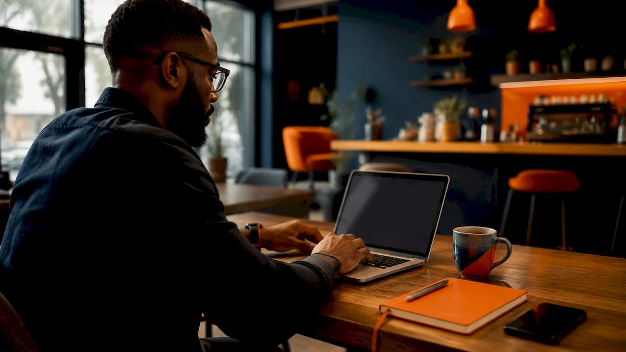 Marketer working on email segmentation laptop