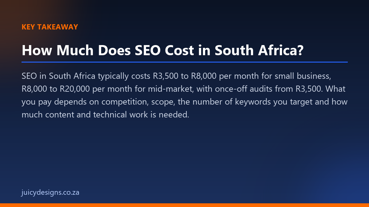 How Much Does SEO Cost in South Africa? key takeaway, Juicy Designs