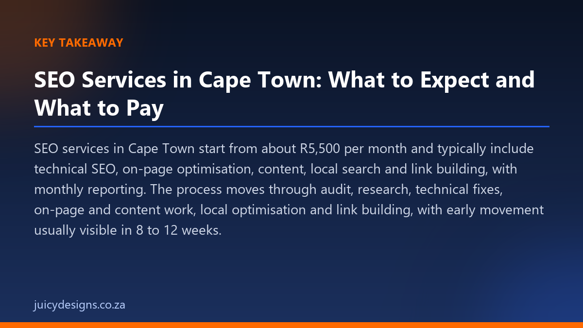 SEO Services in Cape Town: What to Expect and What to Pay key takeaway, Juicy Designs