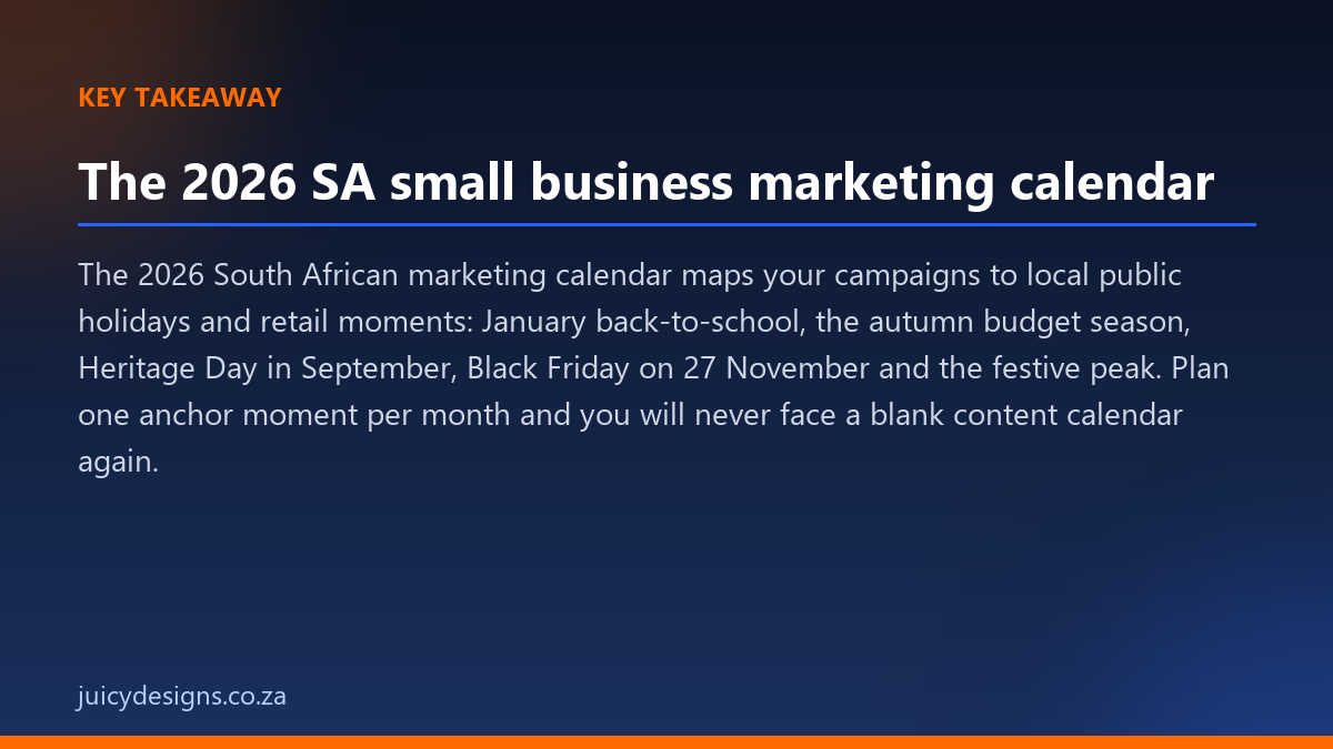 The 2026 SA small business marketing calendar key takeaway, Juicy Designs