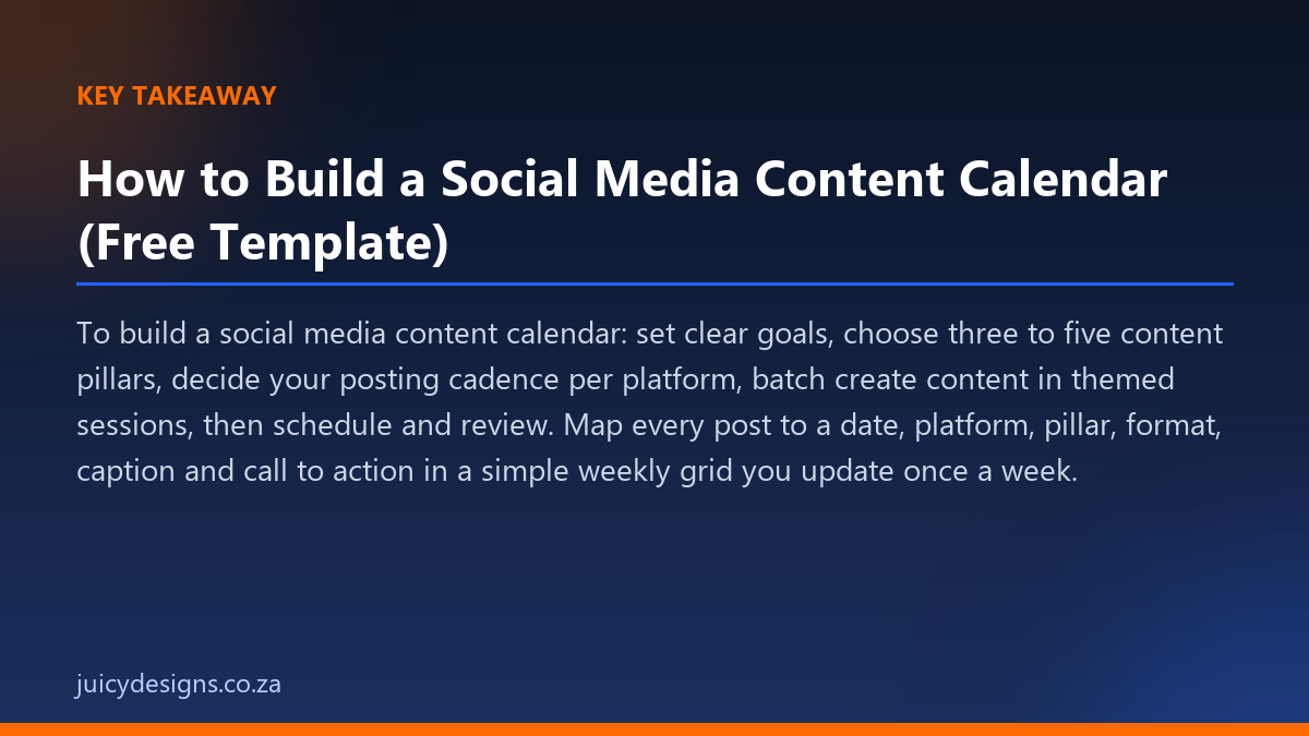 How to Build a Social Media Content Calendar (Free Template) key takeaway, Juicy Designs