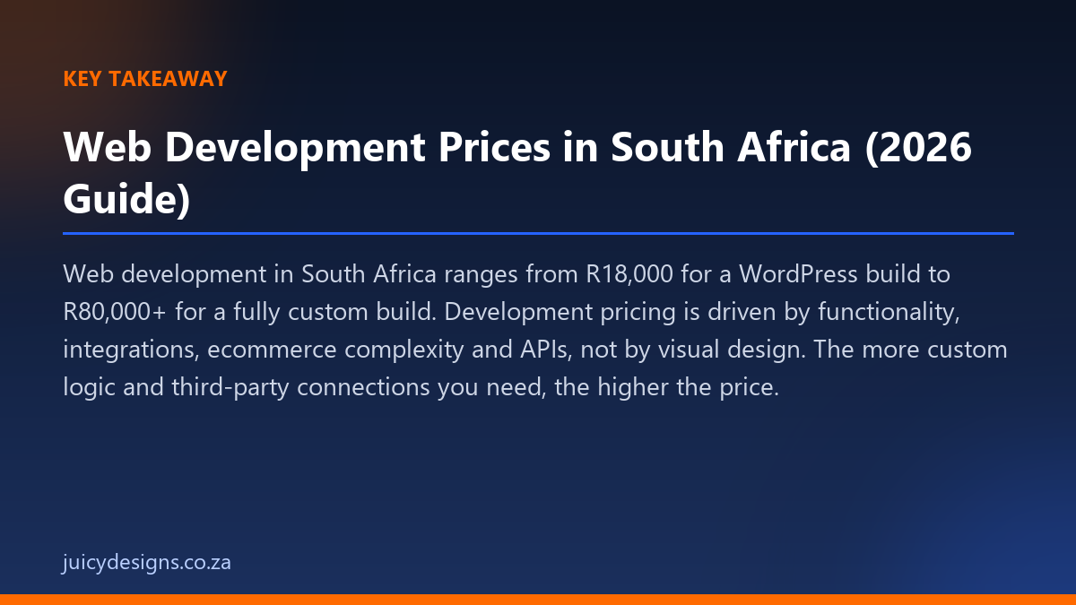 Web Development Prices in South Africa (2026 Guide) key takeaway, Juicy Designs