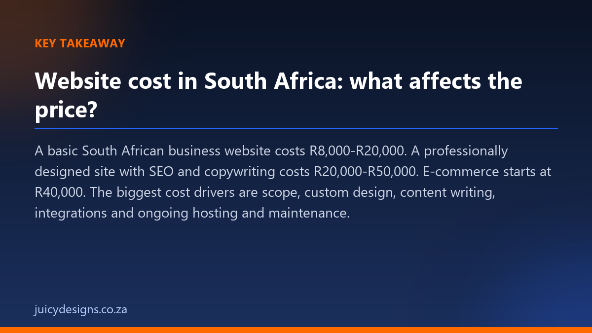 Website cost in South Africa: what affects the price? key takeaway, Juicy Designs