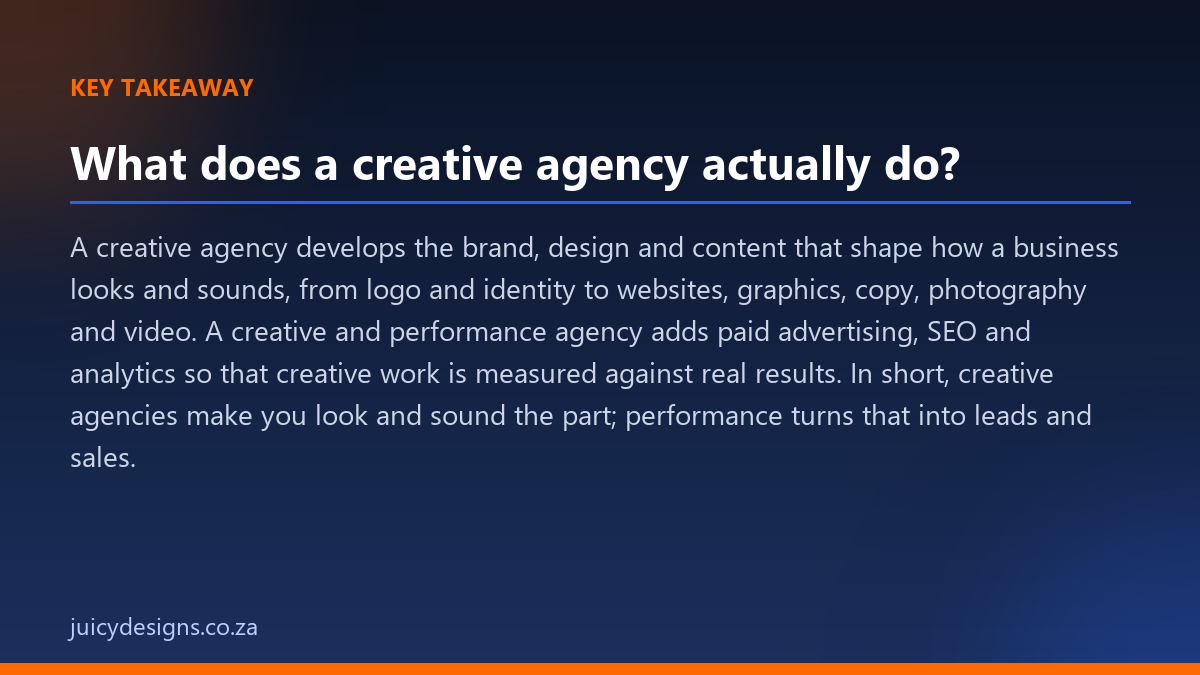 What does a creative agency actually do? key takeaway, Juicy Designs