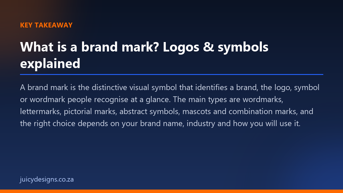 What is a brand mark? Logos & symbols explained key takeaway, Juicy Designs