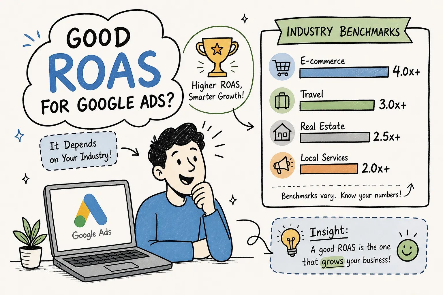 What is a good ROAS for Google Ads? Industry benchmarks explained, Juicy Designs