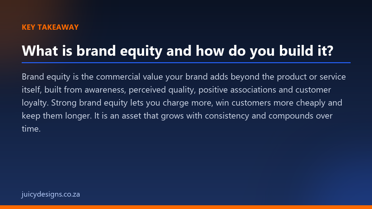 What is brand equity and how do you build it? key takeaway, Juicy Designs