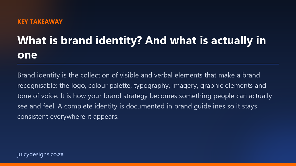 What is brand identity? And what is actually in one key takeaway, Juicy Designs