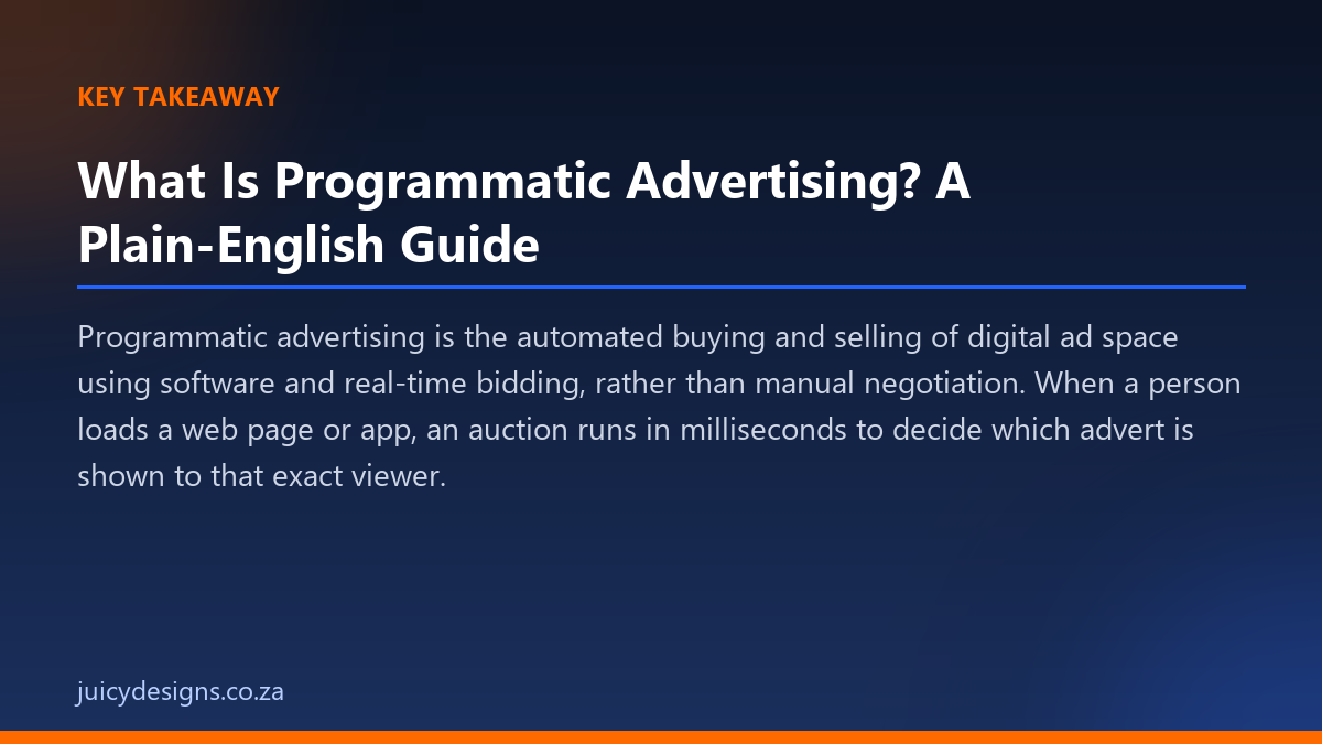 What Is Programmatic Advertising? A Plain-English Guide key takeaway, Juicy Designs