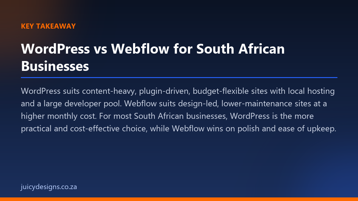 WordPress vs Webflow for South African Businesses key takeaway, Juicy Designs